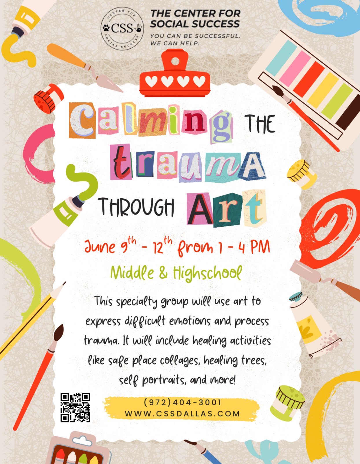 Calming the Trauma Through Art Camp Flyer