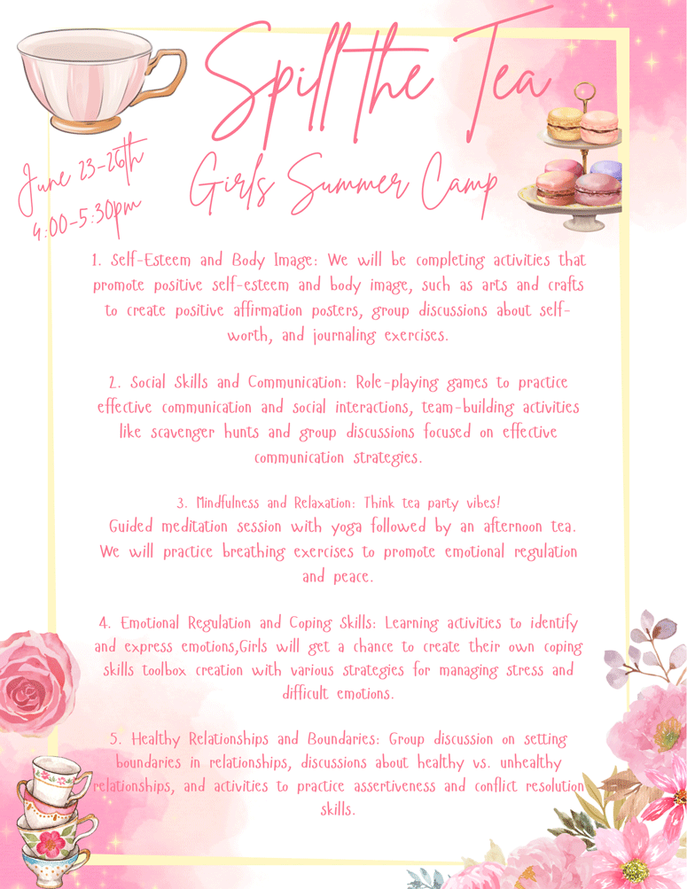 Spill the Tea Camp Flyer
