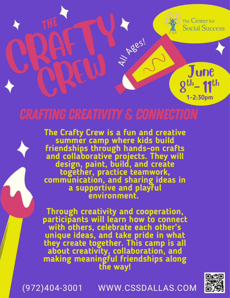 Middle School summer group flyer. The "Crafty Club" summer group run by CSS Dallas.