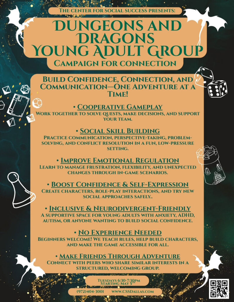 High School summer group flyer. The "Dungeons and Dragons" summer group run by CSS Dallas.