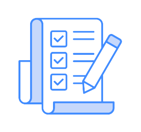 An icon showing a checklist and a pencil with checkmarks beside three items.