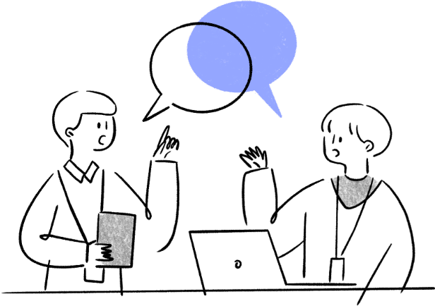 An icon style clip with two adults talking and speech bubbles above their head.