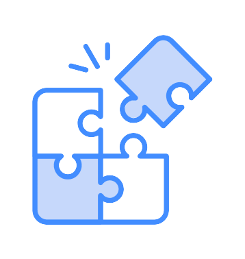 Icon with four puzzle pieces, one being snapped in.